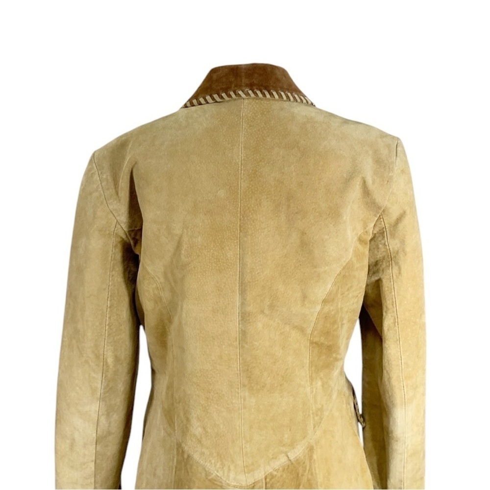 Vintage Lew Margam Suede Y2k Western Mid Length Leather Coat Size 8 - Picture 7 of 12